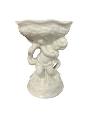 Vintage Made in England White Ceramic Cherub Child Pedestal Compote Bowl 5.5 Inc